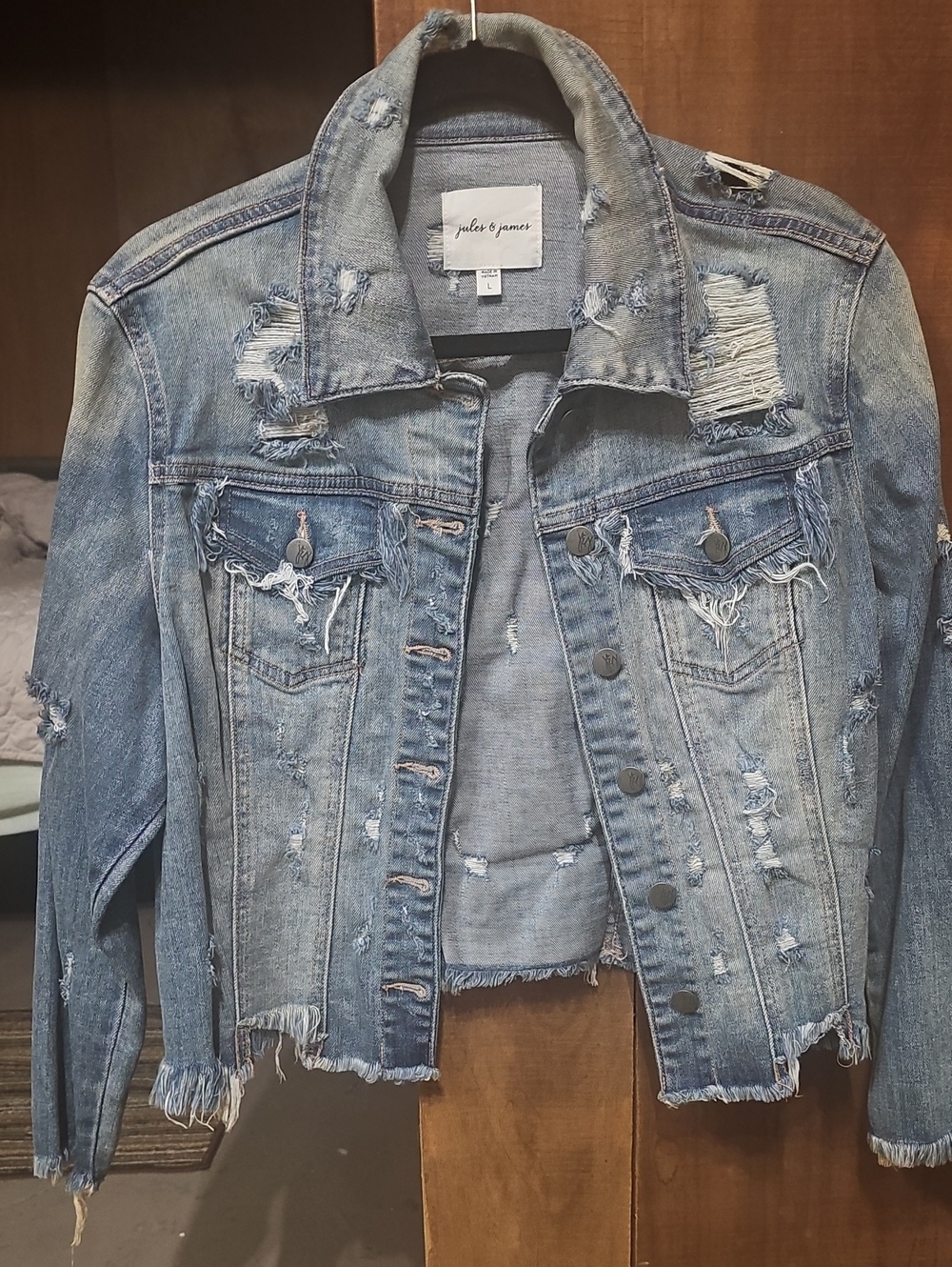 Jules & James Distressed Light Blue Denim Jacket
